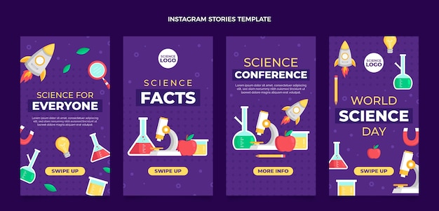 Modello di storie di instagram di scienza in stile piatto