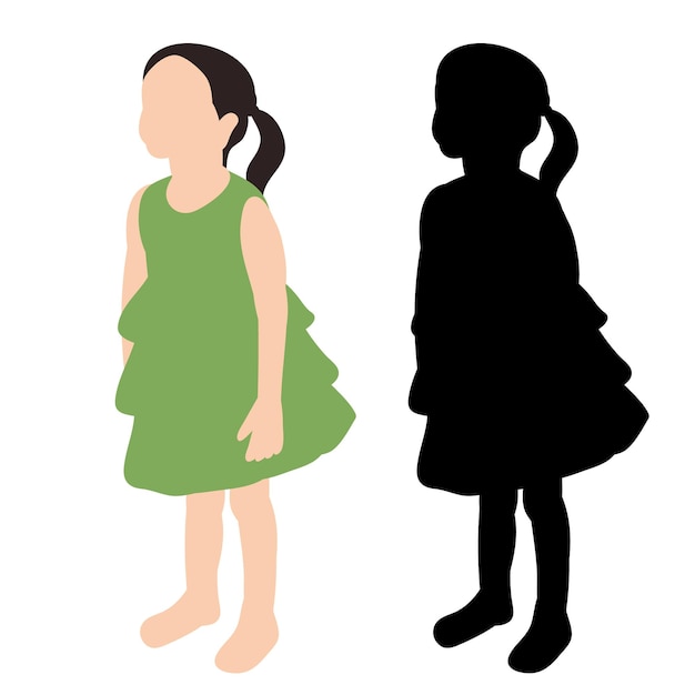 Flat style and silhouette of a child a girl stands in a dress