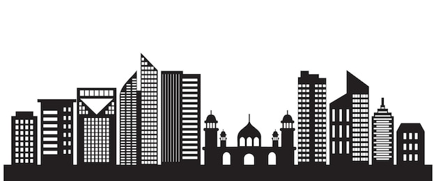 Flat style silhouette of city skyline building vector illustration