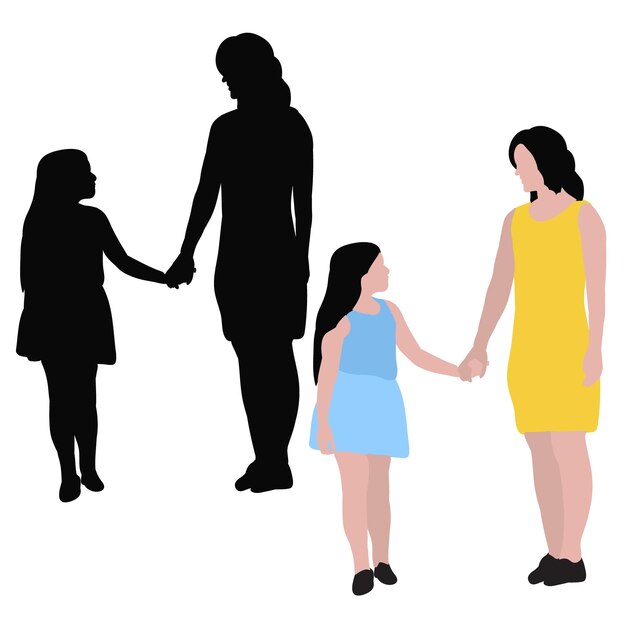 Flat style and silhouette of mom and daughter