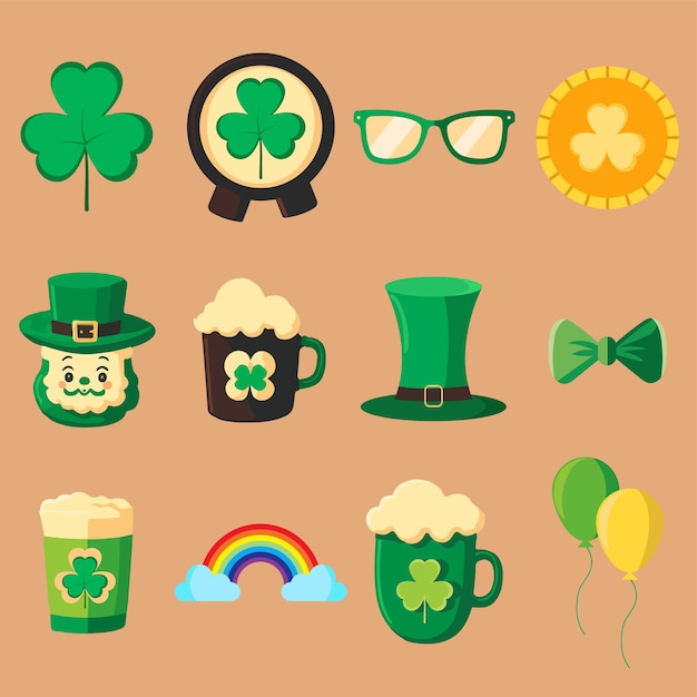 Flat style st patrick day festival element or icons on pastel brown background