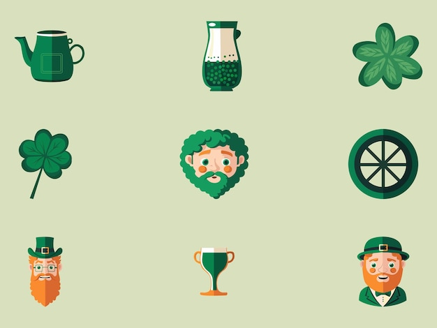 Vector flat style st patrick's day festival elements on pastel green background