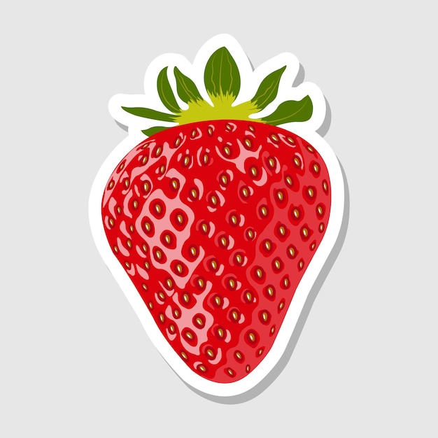 Flat style sticker with red strawberries Vector sticker Cute icon with strawberries Fresh organic