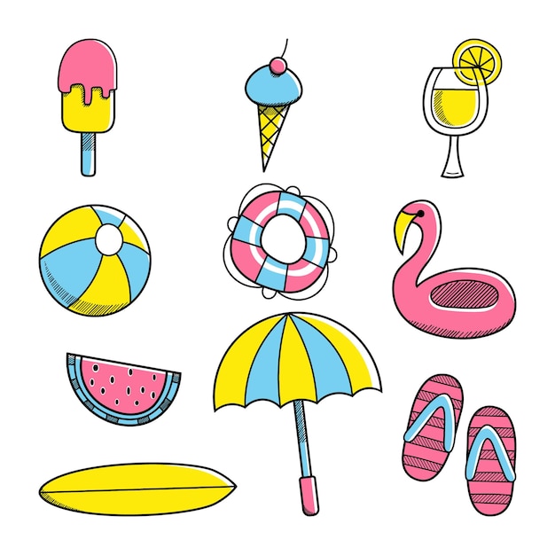 Flat style summer element clip art collection