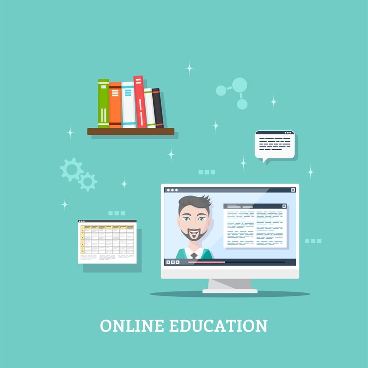 Vector flat style template design for online webinar, distant education technology concept