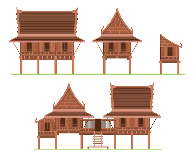 Vector flat style traditional thai house model cartoon illustration