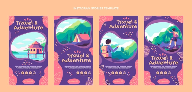 Vettore storie di instagram di viaggio in stile piatto