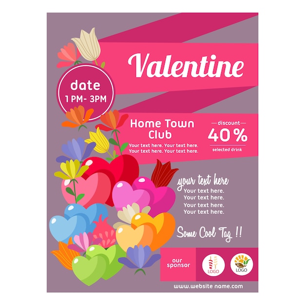 Vector flat style valentine poster with heart shape