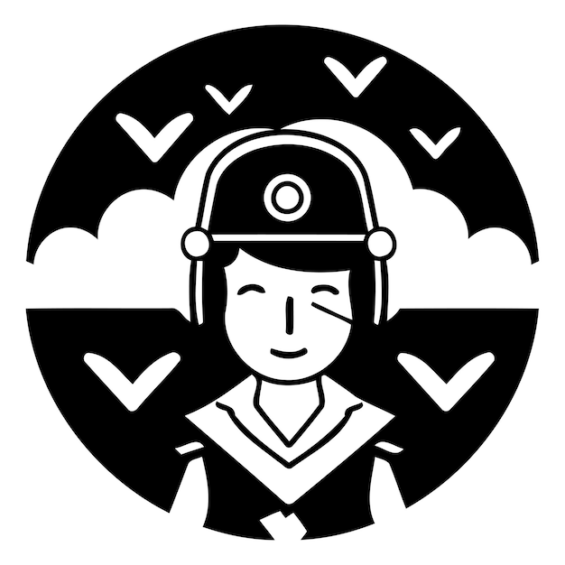 Flat style vector illustration of a man in a helmet with headphones