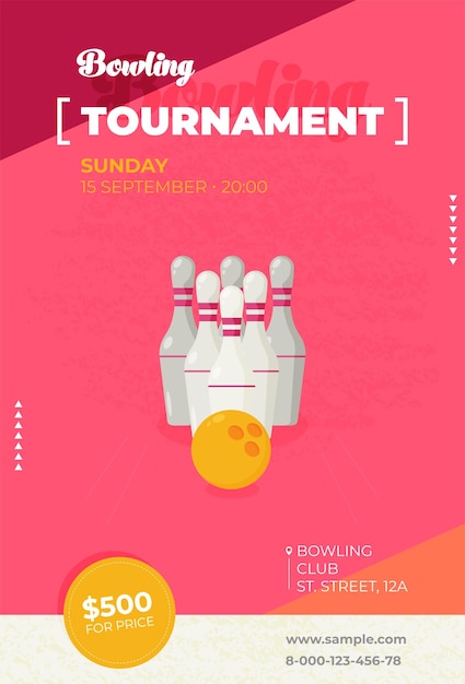 Flat style vector poster template for bowling tournament