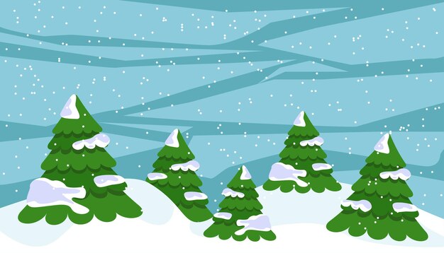 Flat style winter landscape with falling snow Vector