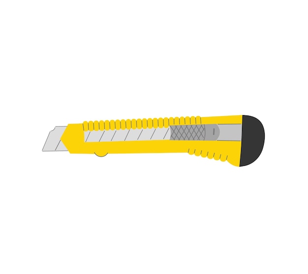 Flat style yellow Cutter knife Papercraft utility Construction knife blade isolated on a white