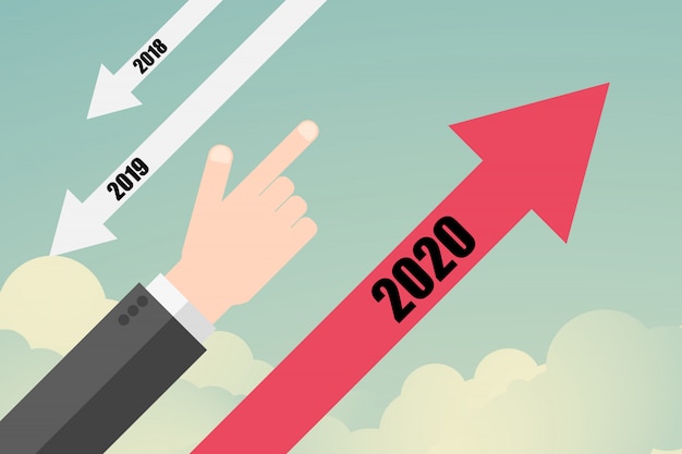 편평한 성공. 2020 년까지의 비즈니스 트렌드 화살표