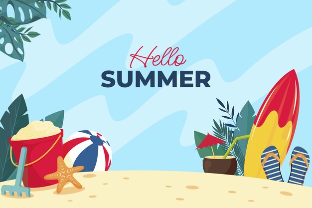 Flat summer background with beach