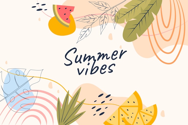 Vector flat summer background with leaves