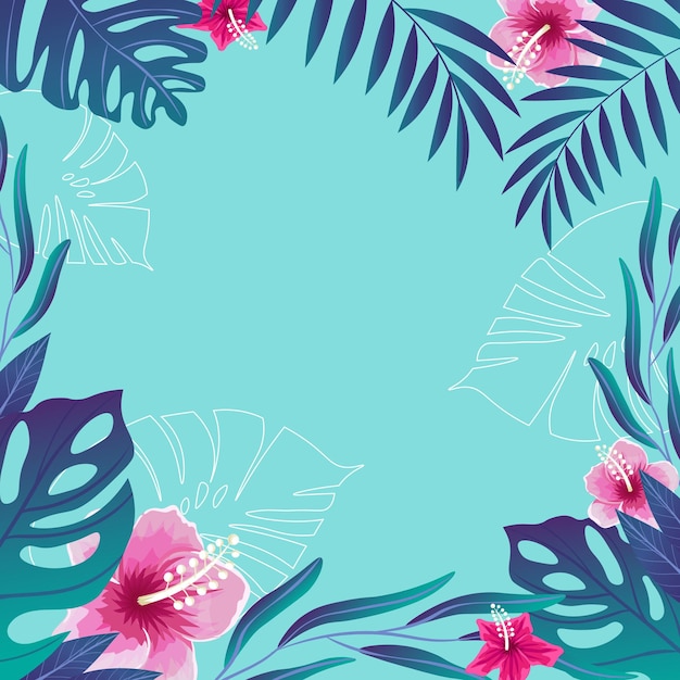 Vector flat summer background with tropical leaves