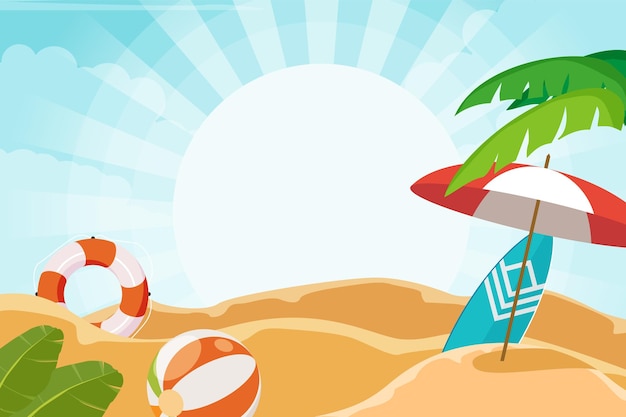 Flat summer beach elements background