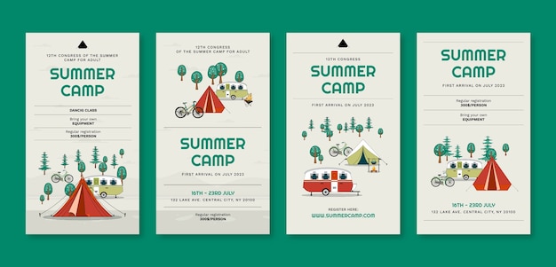 Flat summer camping instagram stories collection