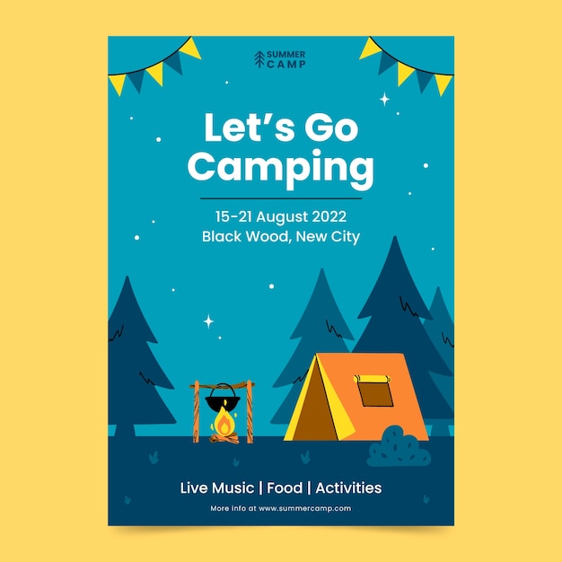 Flat summer camping poster template