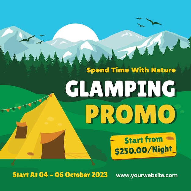 Vector flat summer camping poster template