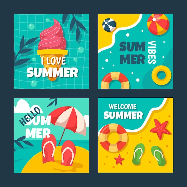 Flat summer cards collection