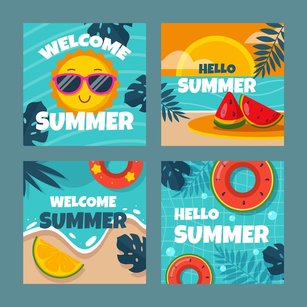 Flat summer cards collection