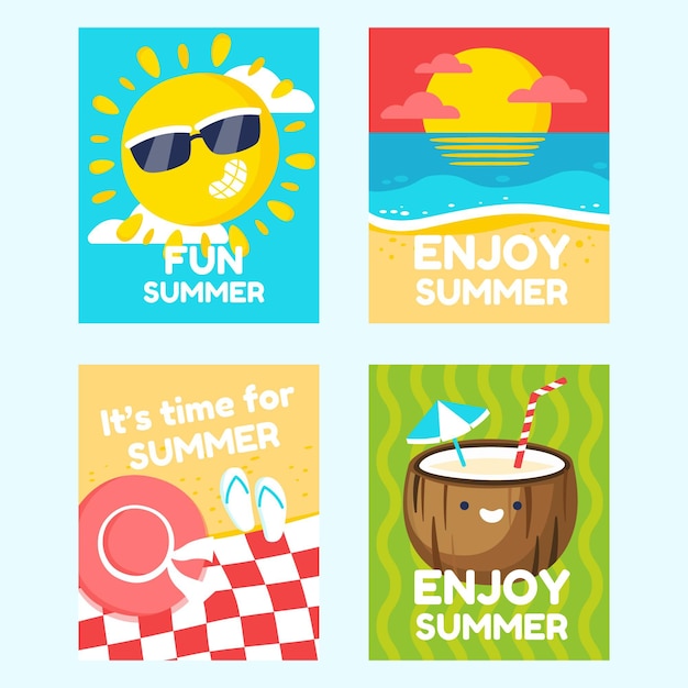 Flat summer cards collection