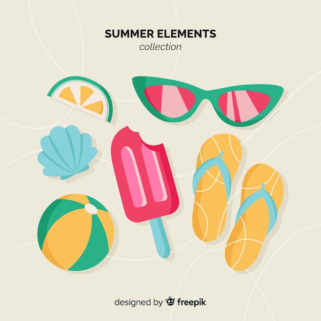 Vettore collezione flat summer elements