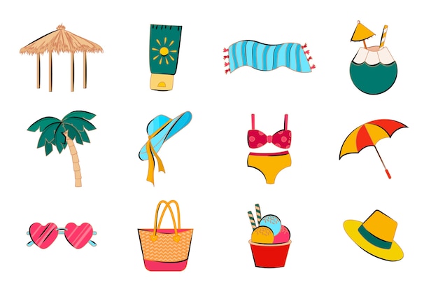 Vector flat summer elements collection