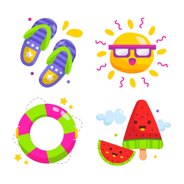 Vector flat summer elements collection