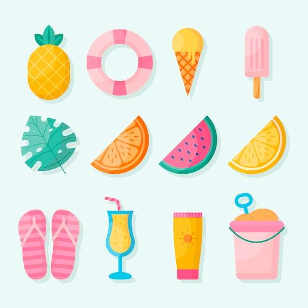 Vector flat summer elements collection