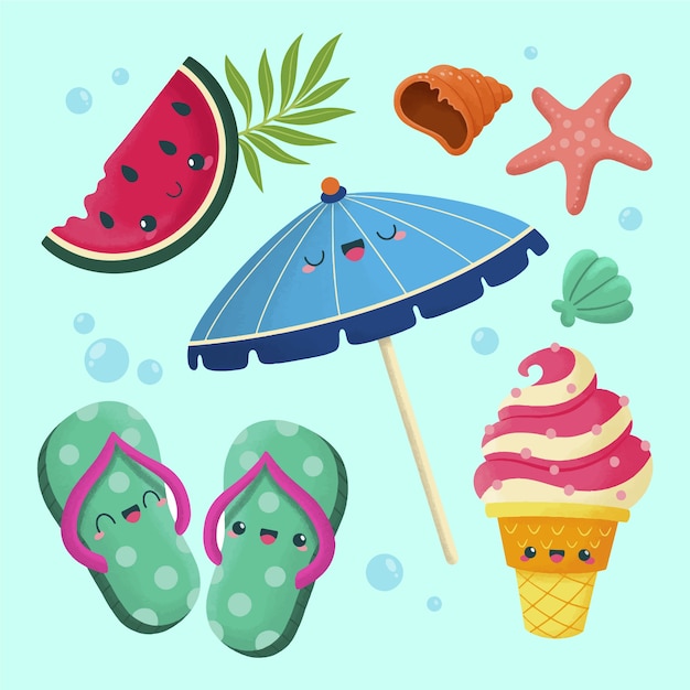 Vector flat summer elements collection