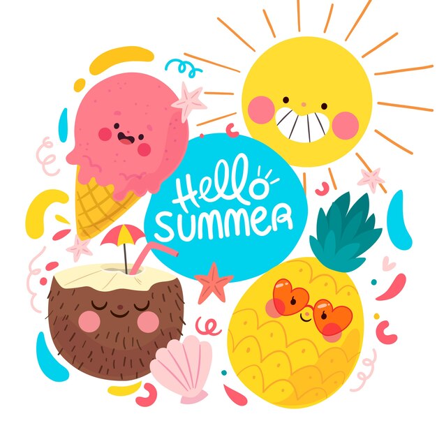Vector flat summer illustration with pineapple and ice cream