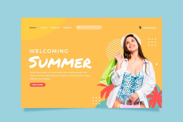 Flat summer landing page template with photo