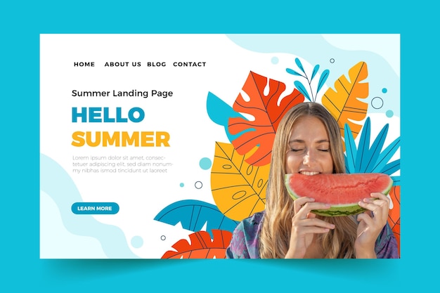 Vector flat summer landing page template with photo