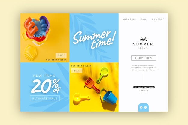 Vector flat summer landing page template with photo