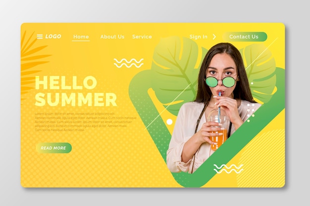 Vector flat summer landing page template