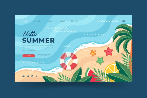 Vector flat summer landing page template