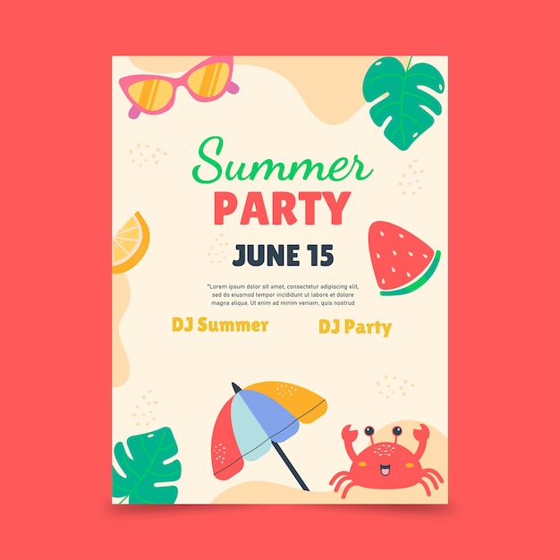 Flat summer party poster Doodle style