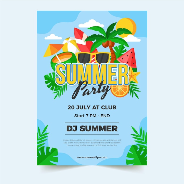 Vector flat summer party vertical poster template