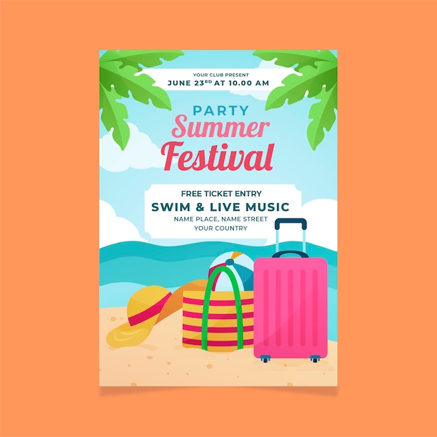 Flat summer party vertical poster template