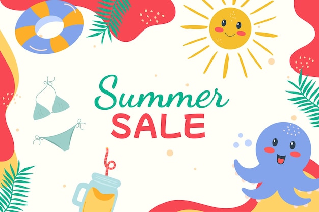 Flat summer sale banner doodle style