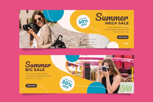 Vector flat summer sale banner template with photo