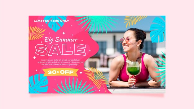 Vector flat summer sale banner template with photo