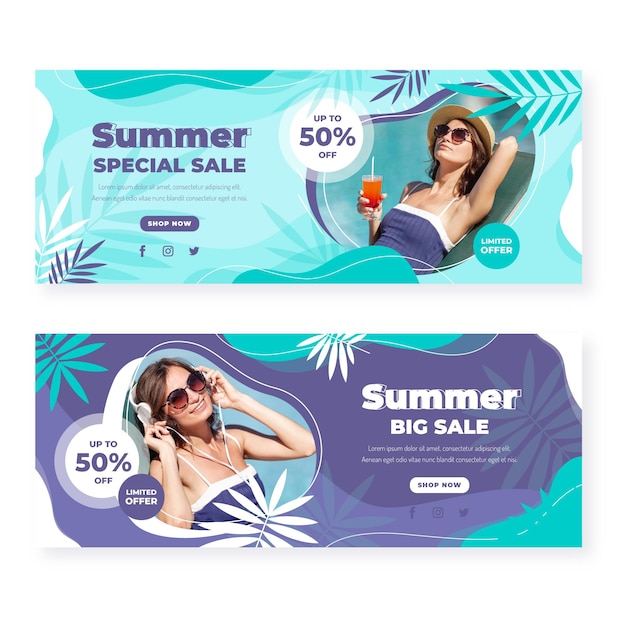 Flat summer sale banner with photo