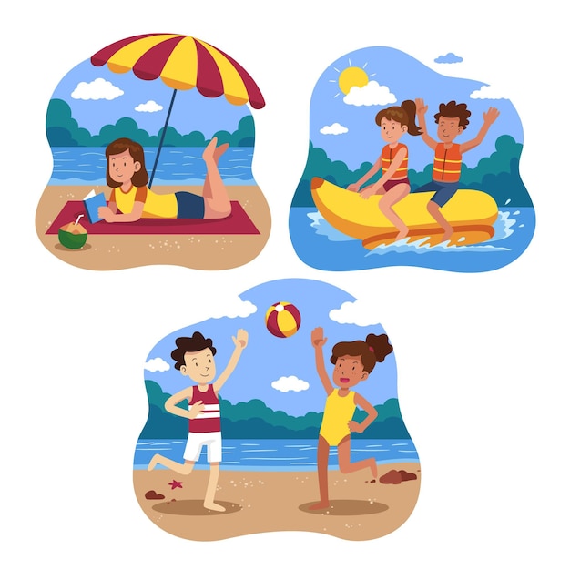 Flat summer scenes pack illustrated