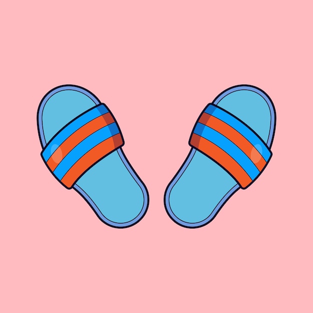 Плоские Летние Тапочки Значок Векторные Иллюстрации Удобные пляжные тапочки Обувь