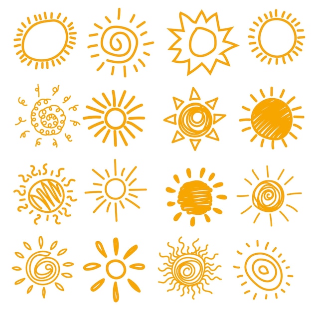 Flat sun doodle vector