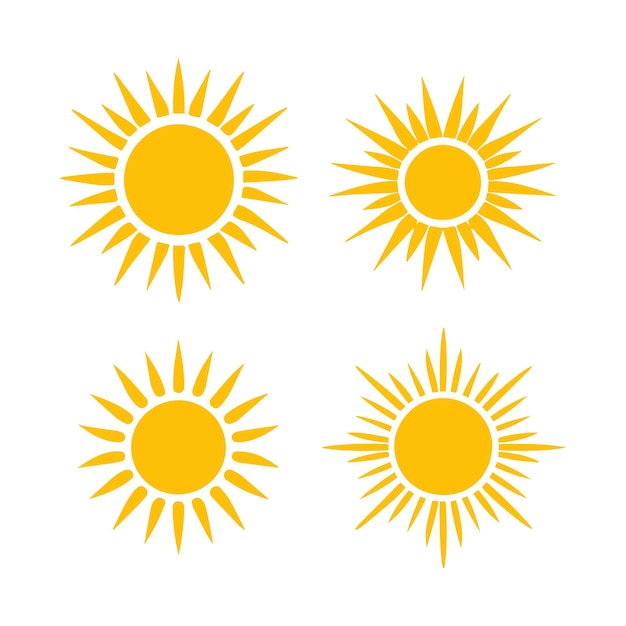 Icona del sole piatto pittogramma del sole set di soli doodle