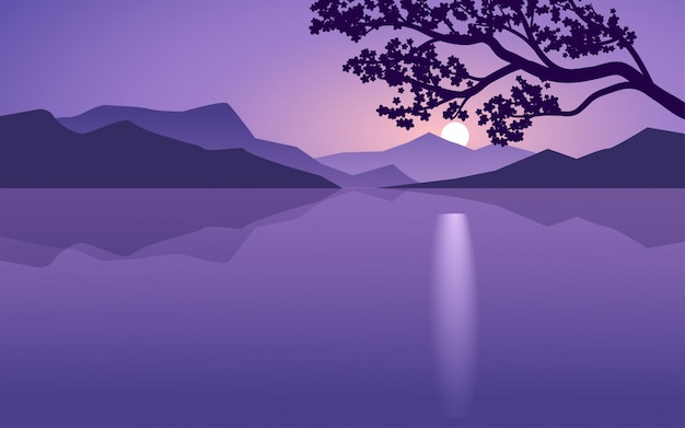 Vector flat sunset nature landscape